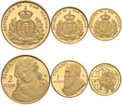 SAN MARINO - Nuova monetazione (1972-) - Trittico da ½, 1 e 2 scudi 2001, Dipinti del Tiziano.