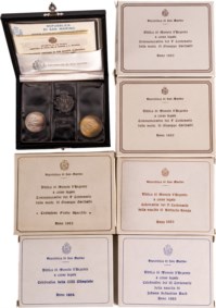 SAN MARINO - Nuova monetazione (1972-) - Lotto di 6 dittici celebrativi, nelle versioni standard e PROOF (1982-1985).