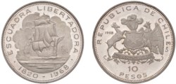 CILE - 10 pesos 1968, PROOF.