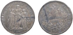 FRANCIA - TERZA REPUBBLICA (1871-1940) - 5 franchi 1873, Parigi.