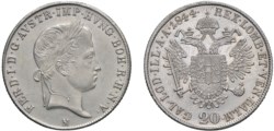 FERDINANDO I D'ASBURGO-LORENA, monetazione per l'Impero (1835-1848) - 20 kreuzer 1844, Milano.