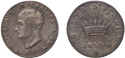 BOLOGNA - NAPOLEONE I, Re d'Italia (1805-1814) - Soldo 1809, I tipo.