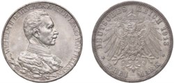 GERMANIA - PRUSSIA - GUGLIELMO II (1888-1918) -  3 marchi 1913 A, 25° Anniversario di Regno.