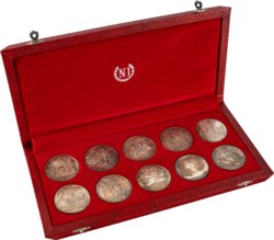 TUNISIA - Elegante cofanetto contenente 10 monete da un Dinar.