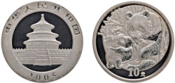 CINA - Repubblica Popolare (1949-) - 10 Yuan da 1 oncia, Serie Panda Proof, 2005.