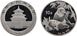 CINA - Repubblica Popolare (1949-) - 10 Yuan da 1 oncia, Serie Panda Proof, 2007.