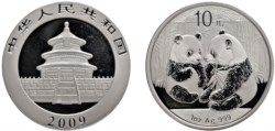 CINA - Repubblica Popolare (1949-) - 10 Yuan da 1 oncia, Serie Panda Proof, 2009.