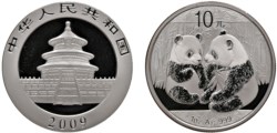 CINA - Repubblica Popolare (1949-) - 10 Yuan da 1 oncia, Serie Panda Proof, 2009.