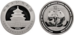 CINA - Repubblica Popolare (1949-) - 10 Yuan da 1 oncia, Serie Panda Proof, 2009.