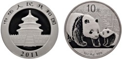CINA - Repubblica Popolare (1949-) - 10 Yuan da 1 oncia, Serie Panda Proof, 2011.