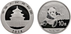CINA - Repubblica Popolare (1949-) - 10 Yuan da 1 oncia, Serie Panda Proof, 2014.