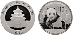 CINA - Repubblica Popolare (1949-) - 10 Yuan da 1 oncia, Serie Panda Proof, 2015.