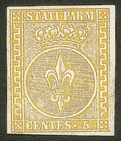 Antichi Stati Italiani - Parma - 1854 - c.5 giallo chiarissimo Canarino (6b)