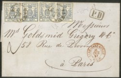 Antichi Stati Italiani - Parma - Lettera di doppio porto da Parma a Parigi il 18 ottobre 1858 affrancata per 160 cent.