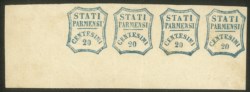 Antichi Stati Italiani - Parma - Striscia di quattro c.20 azzurro