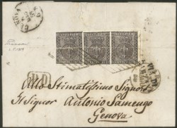 Antichi Stati Italiani - Parma - Lettera con striscia di tre c.10 bianco
