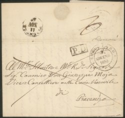 Antichi Stati Italiani - Parma - 1852/59 - Lotto di tre lettere da BORGOTARO in P.D. con tassa Sarda da 20 cent