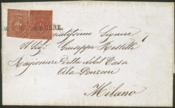 Antichi Stati Italiani - Parma - Lettera con due esemplari del 25 cent bruno rosso (8)