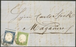 Antichi Stati Italiani - Lombardo Veneto - Lettera di primo porto per la Svizzera con Sardegna c.5 verde giallo + c.20 azzurro