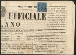 Antichi Stati Italiani - Parma - Giornale GAZZETTA UFFICIALE DI MILANO del 16 aprile 1853