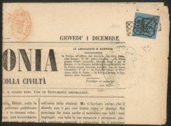 Antichi Stati Italiani - Parma - Giornale L'ARMONIA del 1 dicembre 1853 affrancato con Segnatasse c.9 azzurro