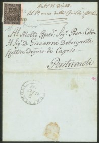 Antichi Stati Italiani - Parma - Lettera con c.15 rosa annullato con lineare su tre righe PARMA 4 GIUGNO del 1852