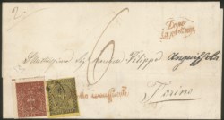 Antichi Stati Italiani - Parma - Lettera doppio porto con c.5 giallo prima emissione + c.25 bruno rosso