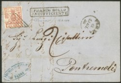 Antichi Stati Italiani - Parma - Lettera con c.15 vermiglio annullo a losanga di PARMA 15 LUG.59