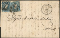 Antichi Stati Italiani - Sardegna - 1851 Lettera con due esemplari c.20 azzurro (2)