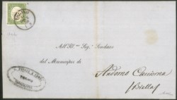 Antichi Stati Italiani - Sardegna - Affrancata con 5 cent verde giallo (A3Ah - stampa difettosa)