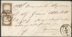 Antichi Stati Italiani - Sardegna - Lettera da SUSA 3 AGO.59 affrancata con coppia verticale c.10 bruno violaceo (14Ab cat.4000+)