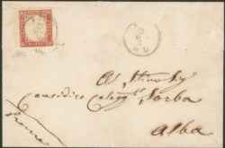Antichi Stati Italiani - Sardegna - Lettera per Alba affrancata con c.40 vermiglio bordo di foglio a sinistra