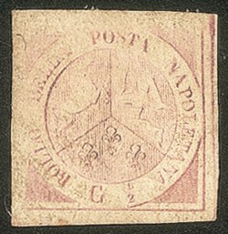 Antichi Stati Italiani - Napoli - 1858 gr. 1/2 rosa brunastro I tavola (1b)