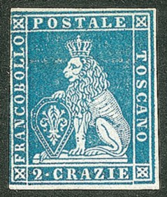 Antichi Stati Italiani - Toscana - 1851 cr.2 azzurro (5d)