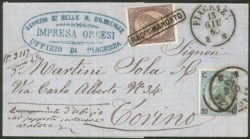 Regno - Vittorio Emanuele II - Lettera con cent 20/15 III tipo annullato PIACENZA 13 GIU.65 + c.30 bruno (19)