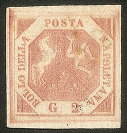 Antichi Stati Italiani - Napoli - 1858 gr. 2 rosa brunastro  I tavola (5c)