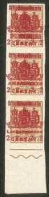 Occupazioni I guerra mondiale - Striscia di tre verticale del 2 su 1 cent (58aa + 2aa + 26ab)