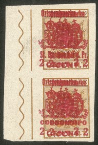 Occupazioni I guerra mondiale - Coppia verticale bordo di foglio del 2 su 1 cent (14aa + 46aa)