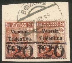 Occupazioni I guerra mondiale - 1918 - T20 su 20 heller su 20 cent (BZ3/13)