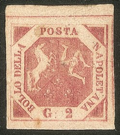 Antichi Stati Italiani - Napoli - 1858 gr. 2 carminio vivo II I tavola (7e)