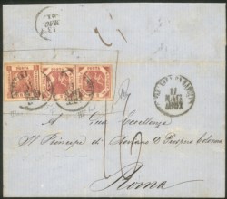 Antichi Stati Italiani - Napoli - Uso tardivo - Lettera affrancata con esemplare del 1 grana più coppia del 2 grana (4a+7f)