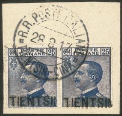 Uffici postali all'Estero - Coppia del 25 cent (9) con soprastampa locale a mano