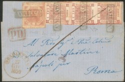 Antichi Stati Italiani - Napoli - Lettera con striscia di tre del 5 grana + esemplare 2 grana (8+7)