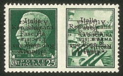 Emissioni locali - Base atlantica - 1943 - 25 cent Marina (12a) doppia soprastampa (diritta + capovolta)