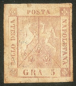 Antichi Stati Italiani - Napoli - 1858 gr.5 rosa chiaro  I tavola (8c)