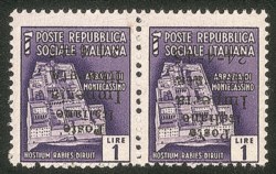 Emissioni CLN - 1945 - 1 lira (8a) - coppia con soprastampe capovolte