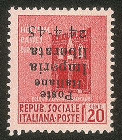 Emissioni CLN - 1945 - Non Emesso - 20 cent (22a) con soprastampa capovolta