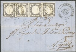 Antichi Stati Italiani - Napoli - Lettera affrancata con striscia orizzontale di quattro del 1 grano nero (19 cat.5000)