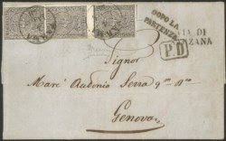Antichi Stati Italiani - Parma - Lettera con striscia verticale di tre c.10 bianco
