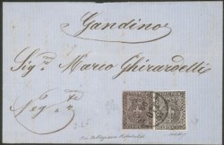 Antichi Stati Italiani - Parma - Lettera affrancata con c.10 bianco, greca larga a adestra + c.15 rosa (2a+3)
